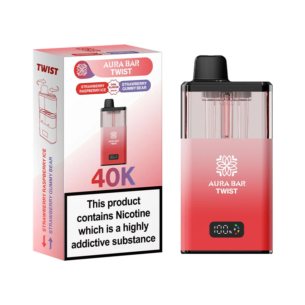 Aura Bar Twist 40K Prefilled Pod Kit - Strawberry Raspberry Ice / Strawberry Gummy Bear