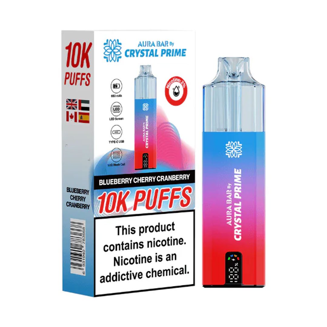 Crystal Prime Aura Bar 10K Prefilled Pod Kit - Blueberry Cherry Cranberry