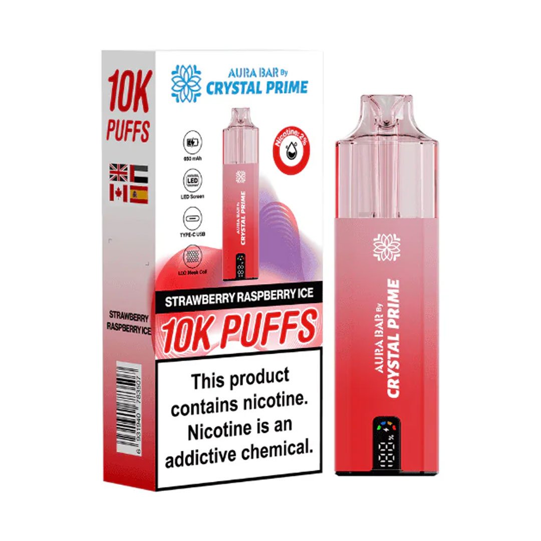 Crystal Prime Aura Bar 10K Prefilled Pod Kit - Strawberry Raspberry Ice