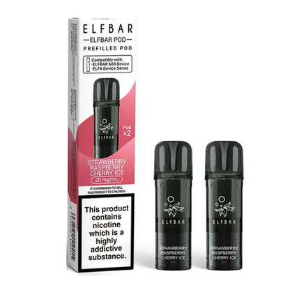 Elf Bar 600 Prefilled Pods (Pack of 2) - Strawberry Raspberry Cherry Ice