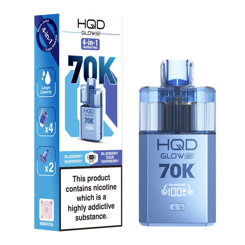 HQD Glow Air 70K 4-in-1 Prefilled Pod Kit - Blueberry Raspberry / Blueberry Sour Raspberry