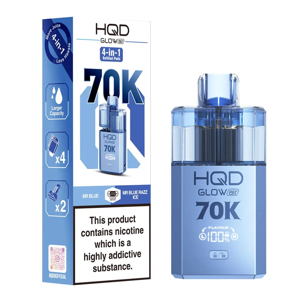 HQD Glow Air 70K 4-in-1 Prefilled Pod Kit - Mr Blue / Mr Blue Razz Ice