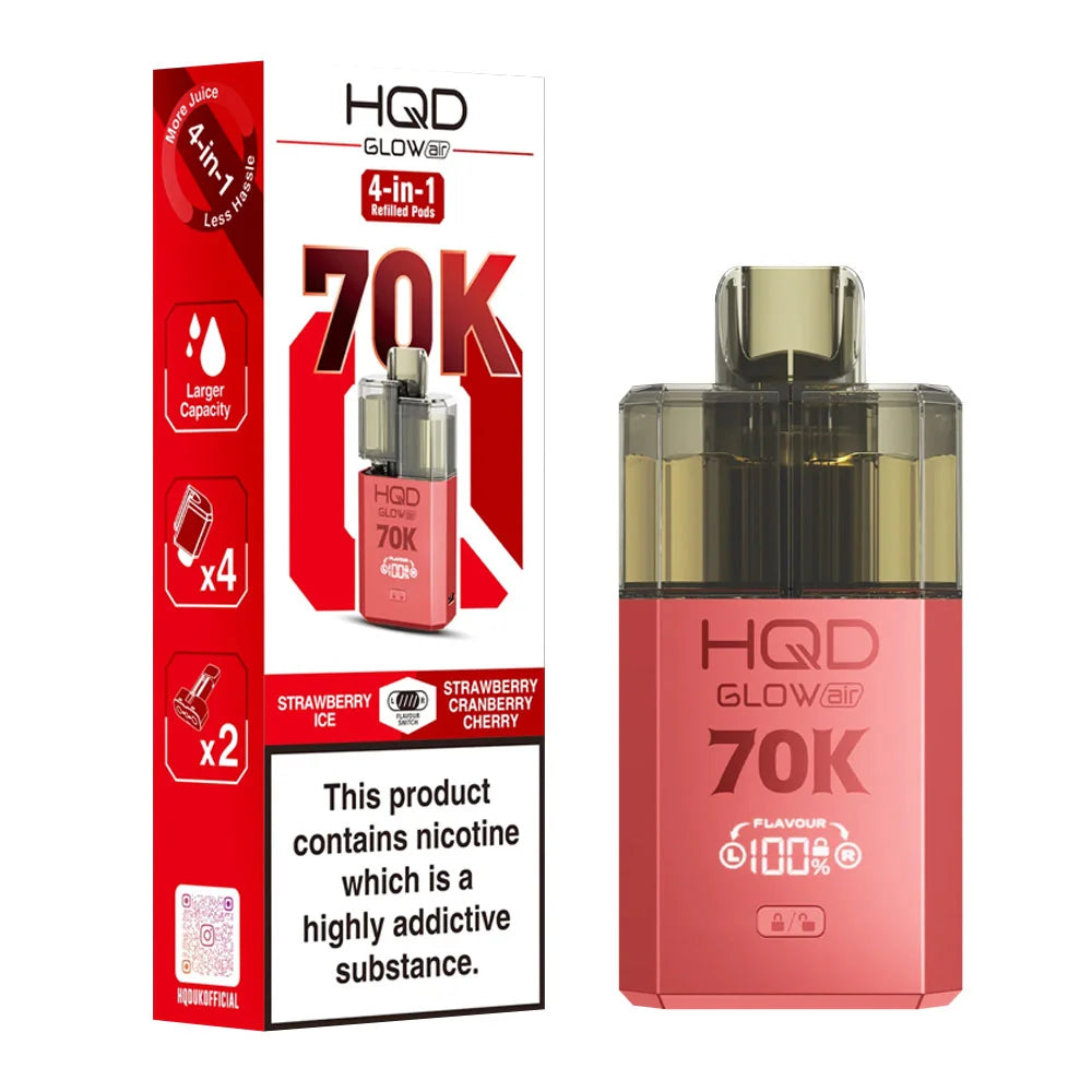 HQD Glow Air 70K 4-in-1 Prefilled Pod Kit - Strawberry Ice / Strawberry Cranberry Cherry