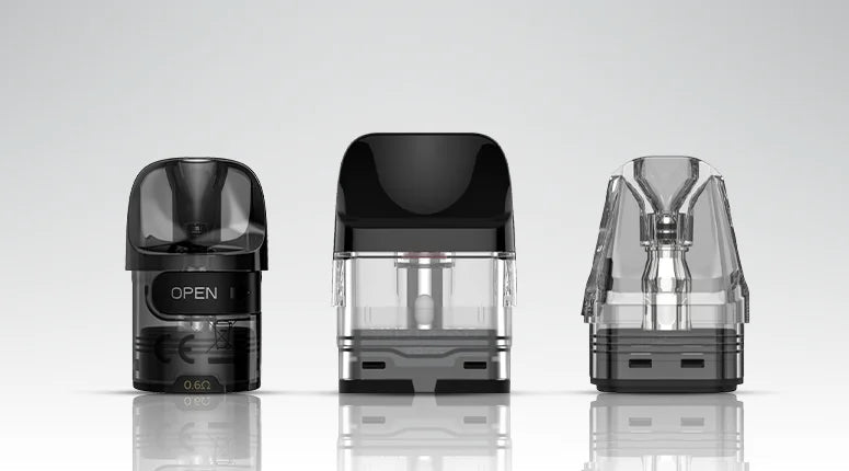 Refillable vape pods in black and clear styles perfect for easy filling