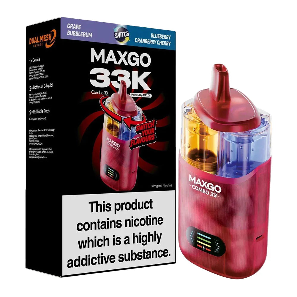 RELX Maxgo 33K Prefilled Pod Kit - Blueberry Cranberry Cherry / Grape Bubblegum