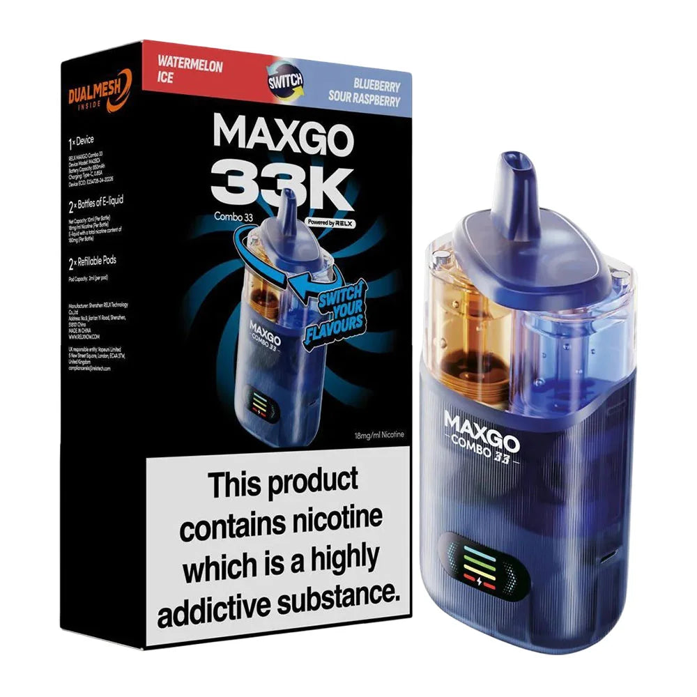 RELX Maxgo 33K Prefilled Pod Kit - Blueberry Sour Raspberry / Watermelon Ice