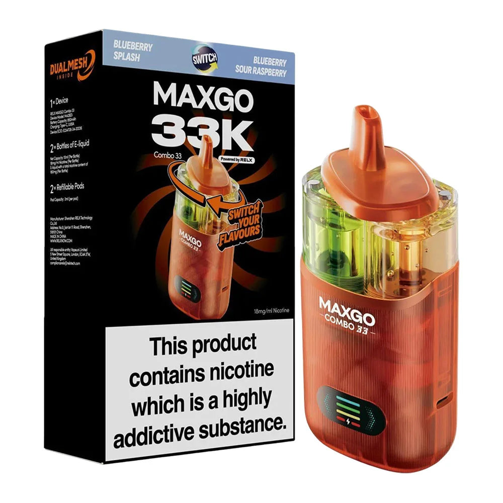 RELX Maxgo 33K Prefilled Pod Kit - Blueberry Splash / Blueberry Sour Raspberry
