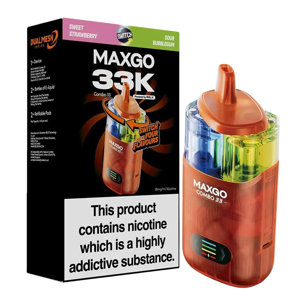 RELX Maxgo 33K Prefilled Pod Kit - Sweet Strawberry / Sour Bubblegum