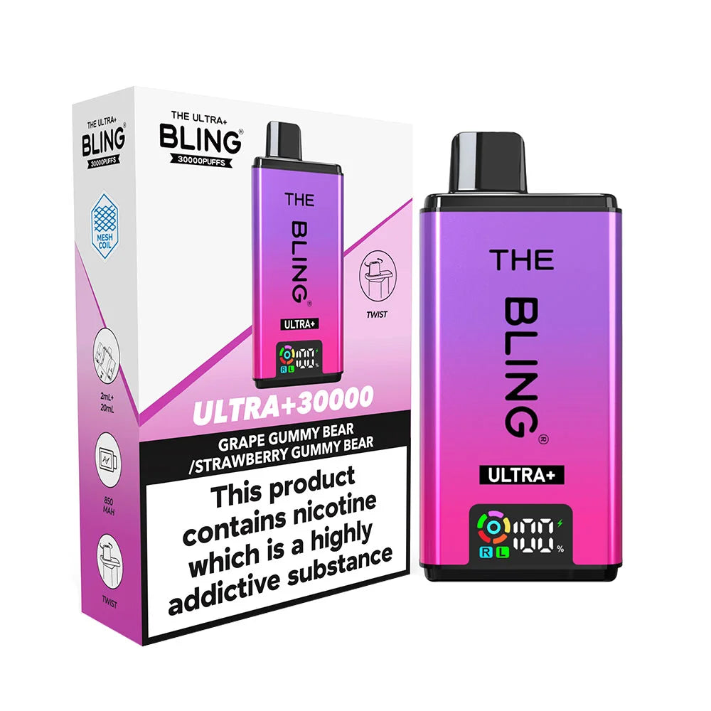 The Bling Ultra Plus 30K Prefilled Pod Kit - Grape Gummy Bear / Strawberry Gummy Bear