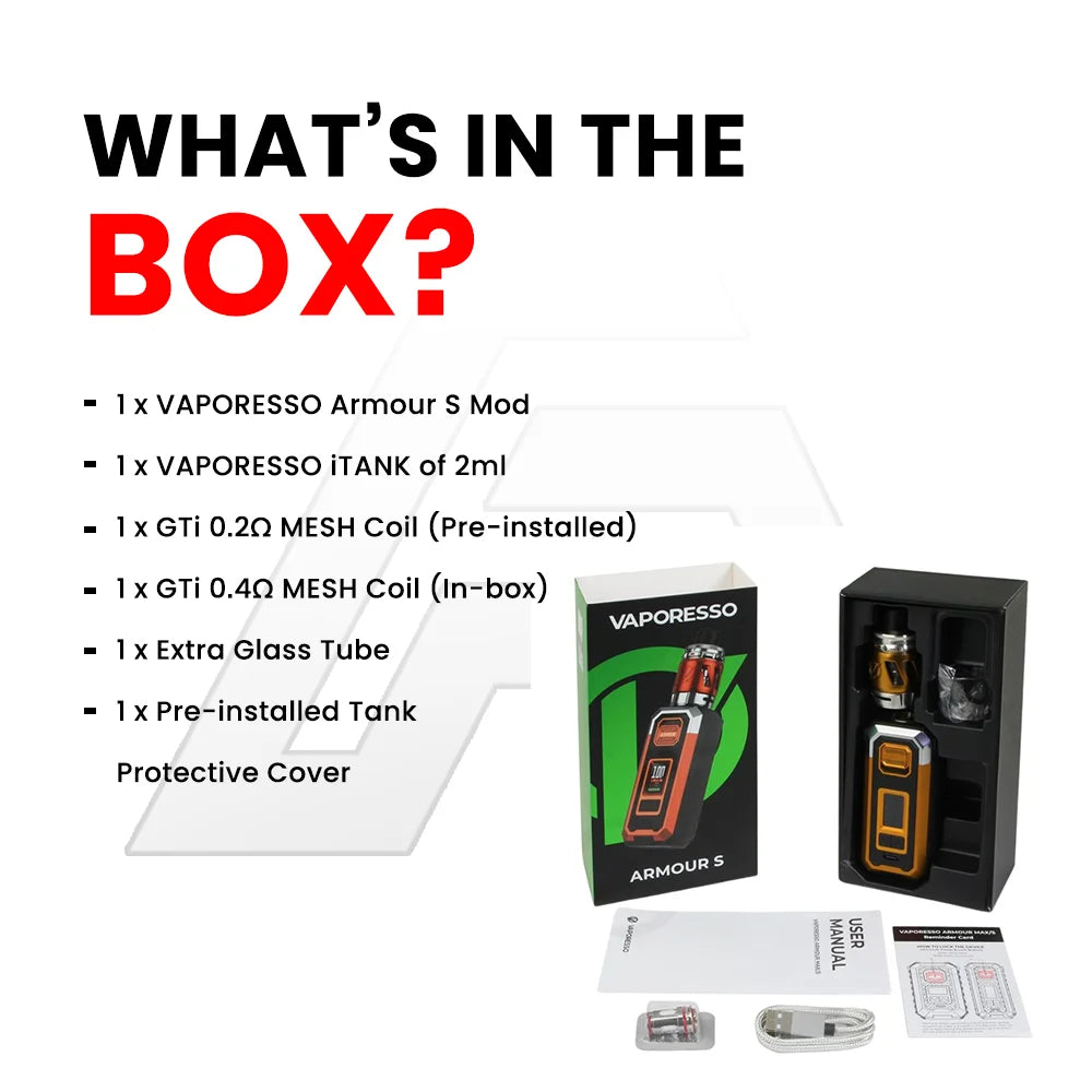 whats in the box vaporesso armour s